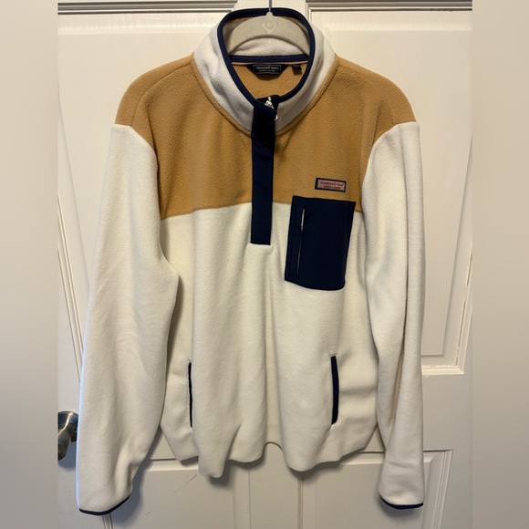 Vineyard Vines Tops - Vineyard Vines cream pullover 1/4 zip fleece sweatshirt women’s size l large